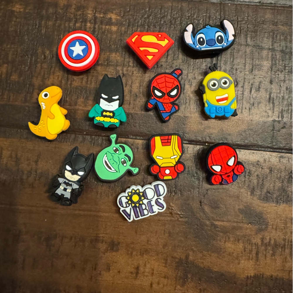 Random Pack of 12 Crocs Jibbitz. Super hero, shrek, minion